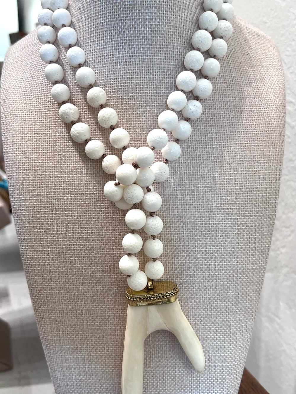 White Bone Beaded  with Ox bone flat antler Contemporary Women’s Jewelry